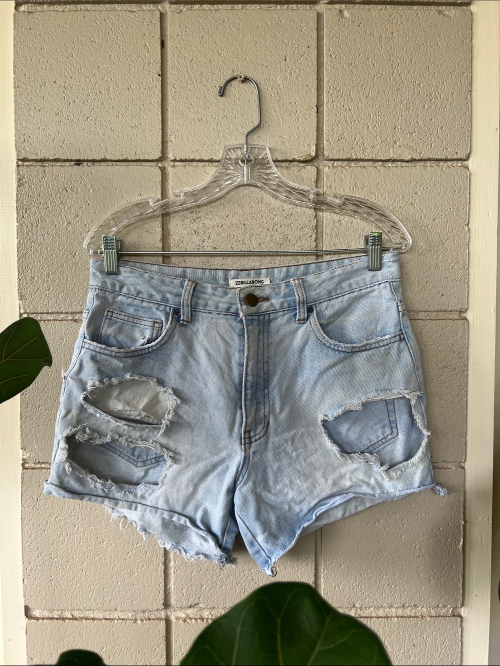 Billabong Light Blue Distressed Denim Cutoff Shorts